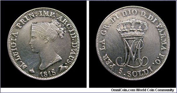 Duchy of Parma -Marie-Louise - 5 Soldi - Silver - mm 15, grs. 1,25