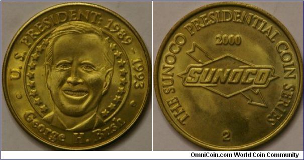 George H.W. Bush, 41st president. number 2 in the Presidential coin series by Sunoco. 31 mm, brass