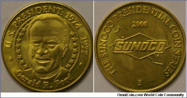 Gerald Ford 38th president. Number 5 in the Presidential coin series by Sunoco. 31 mm
