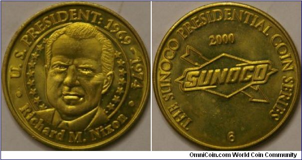 Richard Nixon 37th president. Number 6 in the Presidential coin series by Sunoco. 31 mm