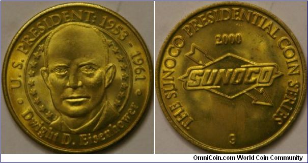 Dwight D. Eisenhower 34th president. Number 9 in the Presidential coin series by Sunoco. 31 mm