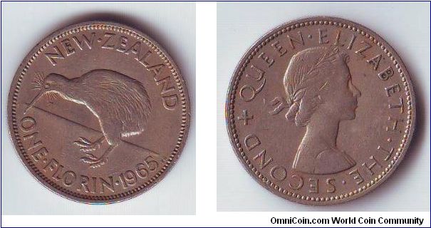 ONE FLORIN 1965 NEW ZEALAND