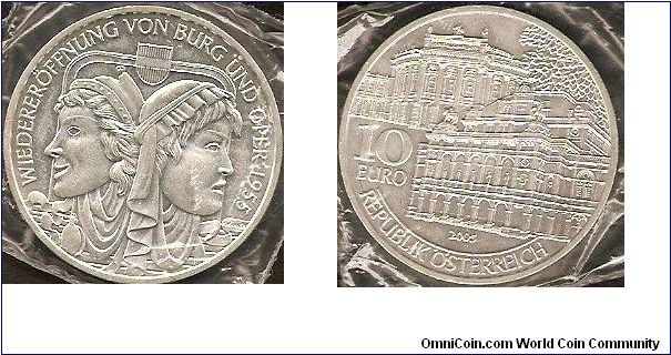 10 euro
50th anniversary of the reopening of Castle and Opera
silver