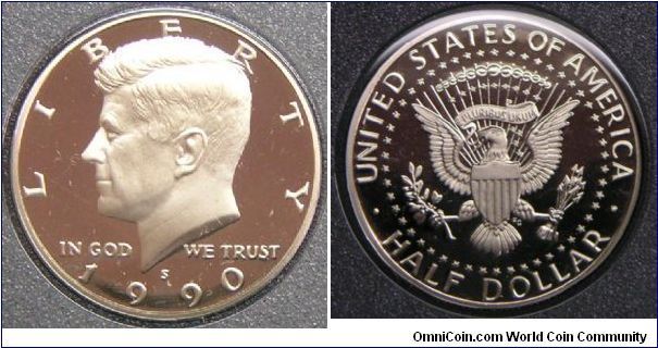United States, Kennedy Half Dollar, 1990S, PROOF version. Cupro-Nickel. 11.3400 g, 30.61mm. Mintage: 506,126 units. PROOF.