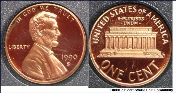 United States, Lincoln One Cent, 1990S, PROOF version. Cupro Plated Zinc. 2.5000 g, 19.05mm. Mintage: 506,126 units. PROOF.