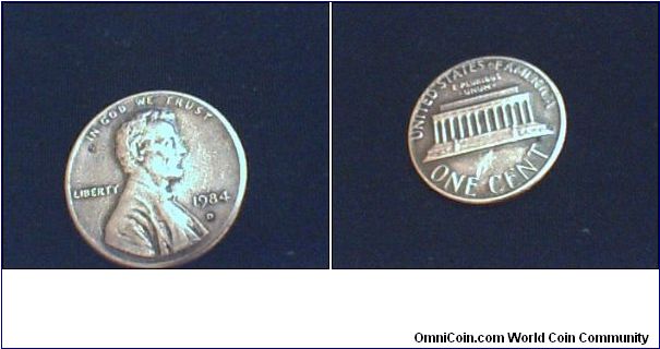 RED US 1 CENT 1984-D.