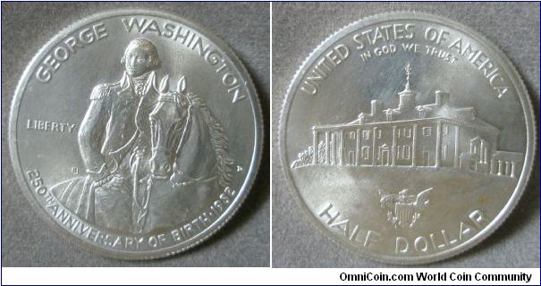 United States, George Washington, Half Dollor. 250th Anniversary of Birth, 1982.