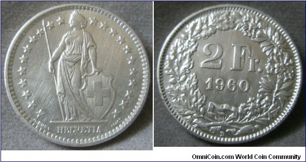 Switzerland, 2 Swiss Francs, 1960