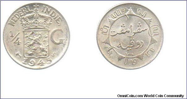 1945 Netherlands East Indes 1/4 Gulden