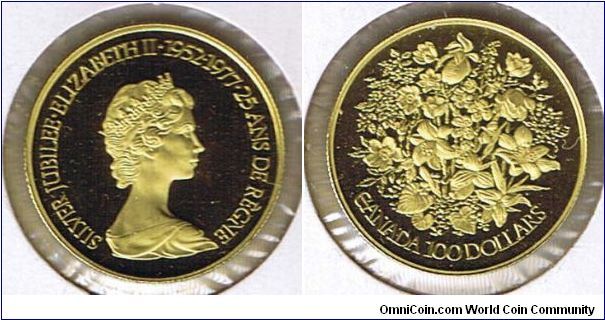 CANADA-FLORAL-PROOF COIN. QEII- 
SILVER JUBILEE
