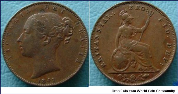 1847 farthing with a high 4
An unpublished variety.