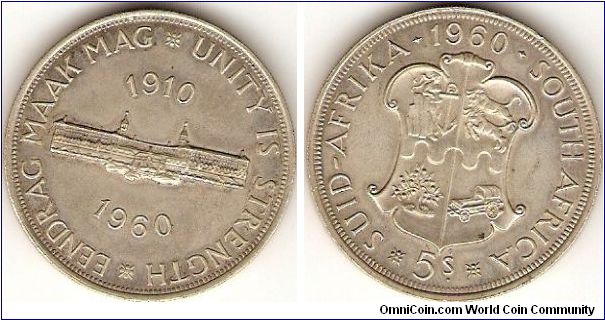 5 shillings
50th anniversary of Union of South Africa
0.500 silver