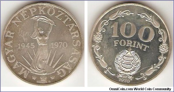 100 forint
25th anniversary of Liberation
0.640 silver