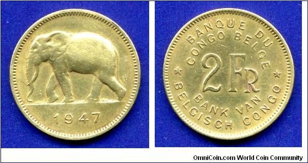 2 Francs.
Belgian Congo.
Leopold III (1934-1951).


Br.
