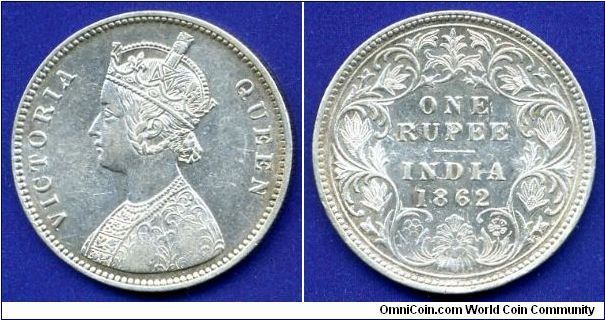 1 Rupee.
Victoria (1837-1901) Queen.


Ag917f. 11,66gr.