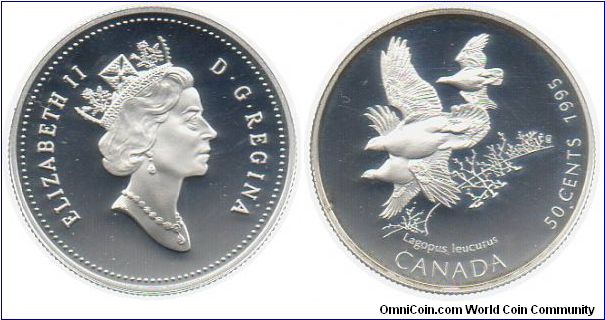 1995 Birds of Canada 50 cents - White-tailed Ptarmigan