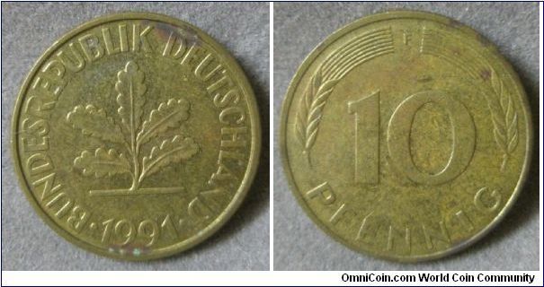 Republik Deutschland, 10 PFENNIG. 1991.