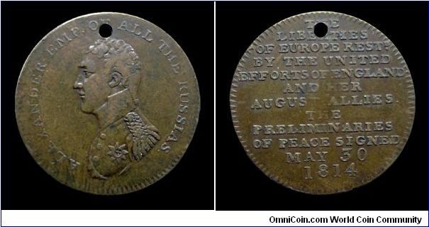Peace of Paris (Alexander I) - Copper medal mm. 25