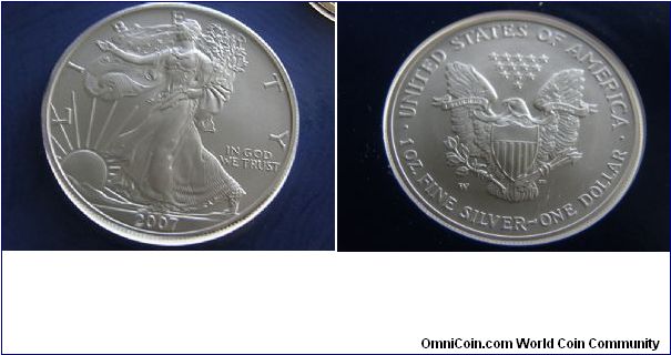 American Eagle Silver Dollar Coin 1 oz. fine silver.2007W- Mint Mark for West Point, New York