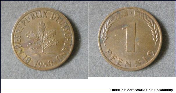 Republik Deutschland, 1 PFENNIG. 1950.