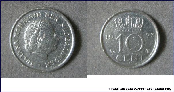 Netherlands, 10 cents. 1973