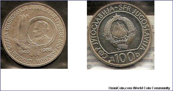 100 dinara
40th anniversary liberation from fascism
copper-nickel-zinc