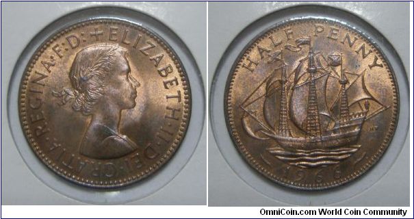 United Kingdom, Queen Elizabeth II, half Penny. 1966.Bronze.