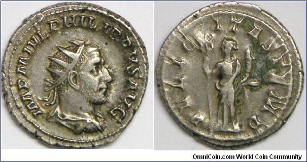 Roman emperor Marcus Julius Philippus, Emperor: A.D. 244-249.,  Silver antoninianus. (Also named Philip I, sometimes called the Arab after the origin of his family)