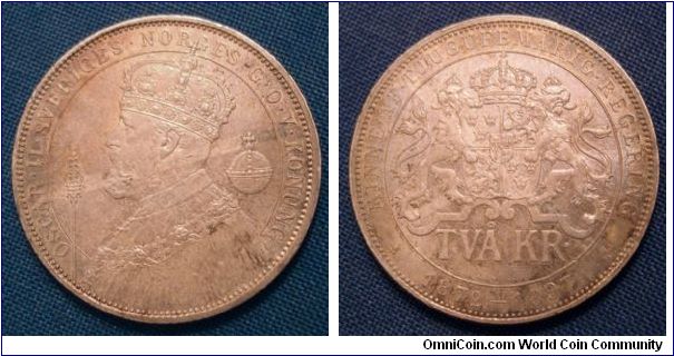 1897 Silver Jubilee commen. Sweden 2 kroner.
