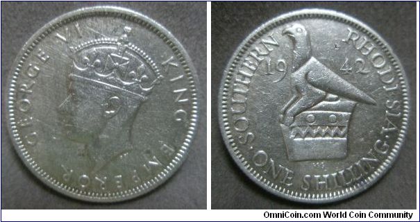 Southern Rhodesia, King George VI, One Shilling. 1942.