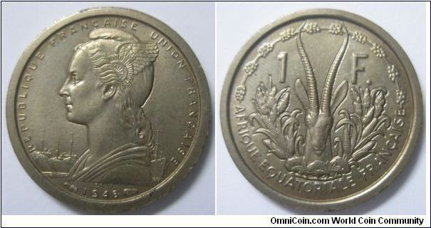 French West Africa, French Colony, 1 Franc, 1948. Aluminium. Mintage: 2,000 units. BU. Essais (Pattern).