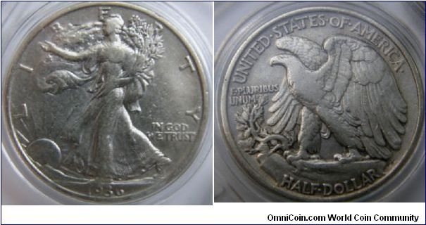 WALKING LIBERTY HALF DOLLAR, 50 Cents.
1936-Mintmark: None (for Philadelphia) near the rim below the branch on the reverse. Metal content:
Silver - 90%
Copper - 10%