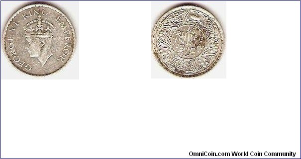 1/4 rupee
George VI, king and emperor
0.500 silver