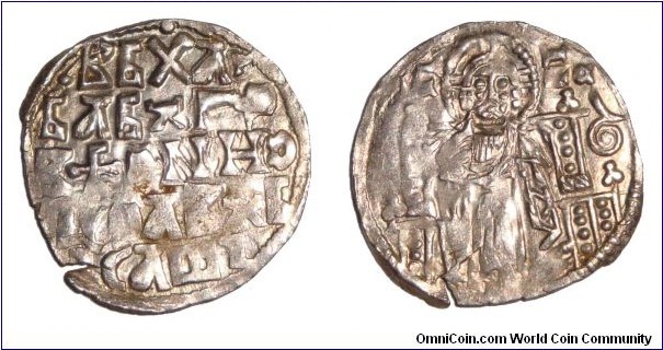 SERBIA (1st KINGDOM)~AR 5-Line Dinar 1365-1371 AD. Under King: Vukasin Mrnjavcevic. Cyrillic legend:'IN CHRIST OUR LORD PIOUS KING VUKASIN'.