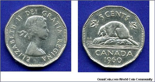 5 cents.
'Faceted beaver'.
Elizabeth II.


Cu-Ni.