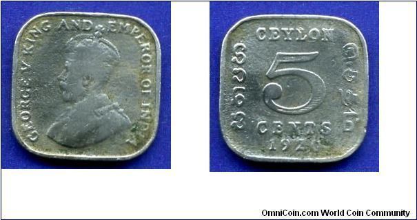 5 cents.
George V (1910-1936).
British Ceylon.
18,5x18,5mm.


Cu-Ni.