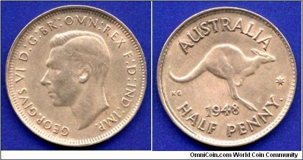 Half penny.
George VI (1936-1952) Rex & Ind:Imp.
Mintage 4,608,000 units.


Br.