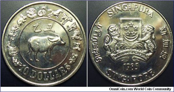 Singapore 1985 10 dollars, part of the Zodiac 1st series, commemorating the Ox.