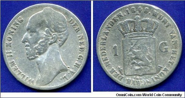 1 Gulden.
King Willem II (1840-1849).


Ag945f. 10,0gr.