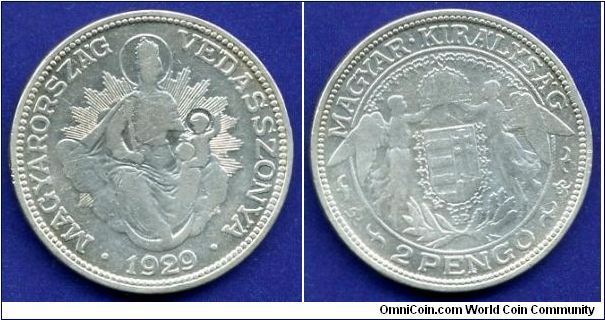 2 Pengo.
Kingdom of Hungary.
(BP)Budapesht mint.


Ag640f. 10,0gr.