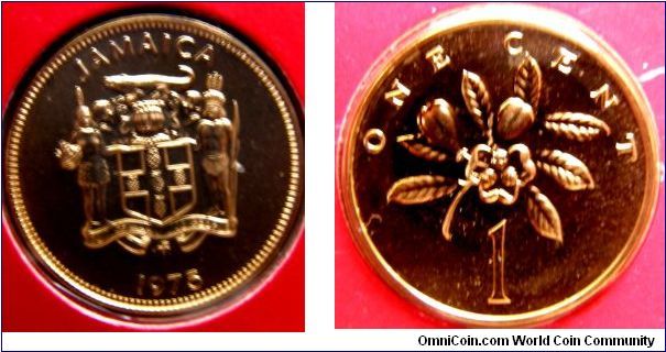 1975 Jamaica Specimen Set, One Cent. The ackee, a native edible fruit. 
THE FRANKLIN MINT.
