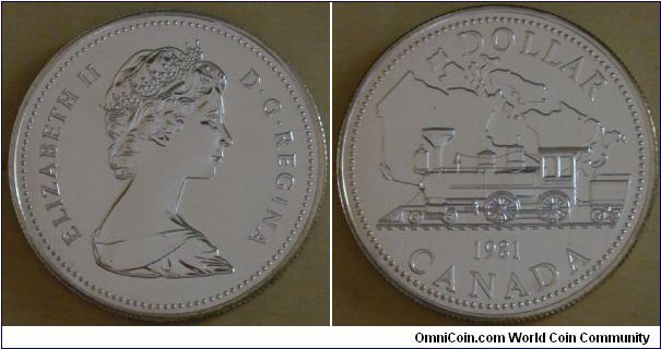 Canada, 1 dollar, 1981 Commemorative the Trans-Canada railway,silver dollar