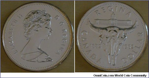 Canada, 1 dollar, 1982 Centennial of the City of Regina, Saskatchewan, silver dollar