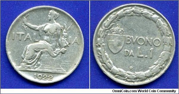 1 Lire.
*ITALIA*.
(R) Roma mint.


Cu-Ni.