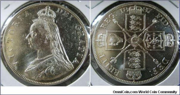 Queen Victoria, Double Florin, 1887. 22.6207 g, 0.9250 Silver, .6727 Oz. ASW. AU.