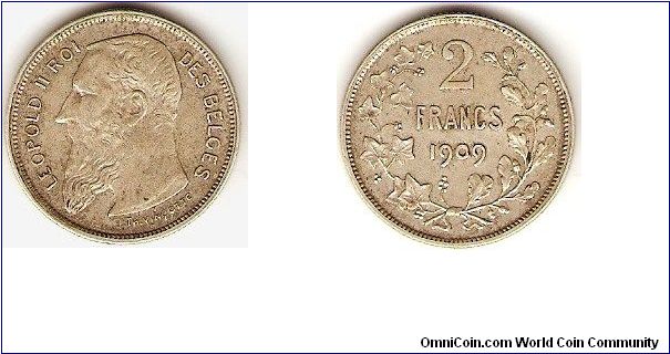 2 francs
Leopold II, king of the Belgians
French version
0.835 silver
