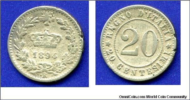 20 centesimi.
Kingdom of Italy.
(R) Roma mint.


Cu-Ni.