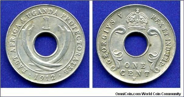 1 cent.
British East Africa & Uganda protectorates.
George V (1910-1936).
'H' - Heaton mint, Birmingham.


Cu-Ni.