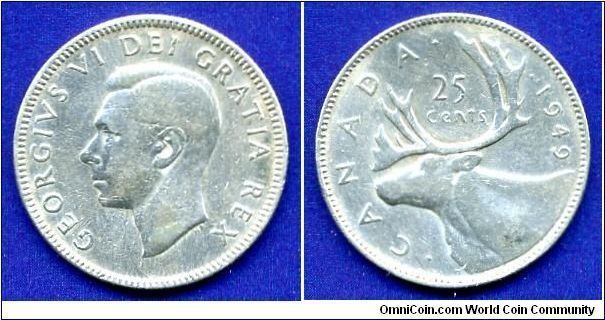 25 cents.
George VI (1936-1952) Rex.
'H'- Heaton mint, Birmingham.


Ag800f. 5,83gr.