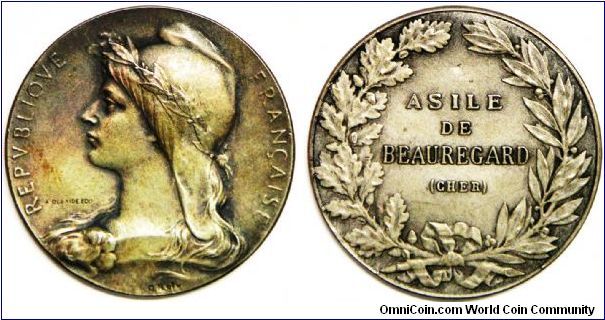Medal. Republic of France, ASILE DE BEAUREGARD (CHER). ND, UNC.
